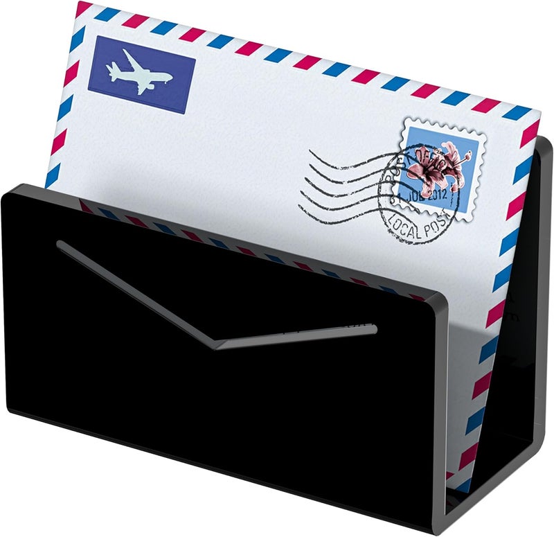 FUCDTEFC Acrylic Mail Holder, Black Acrylic File Letter Organizer, Vertical Envelope Mail Holder for Desk, Lightweight Countertop Bill Holding Sorter Letter Invoice Stand for Home Office School - Image 1